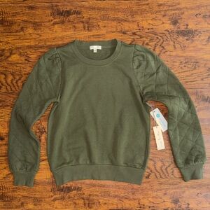 Nine Britton NWT Stitch Fit Exclusive Olive Green Quilted Pullover Sweatshirt